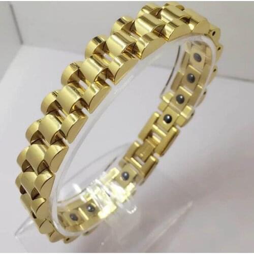8mm/10mm Mens Women Watchband Chain Links Bracelets Hiphop Health Magnetic Germanium Gold Tungsten Steel Biker Bracelet Jewelry