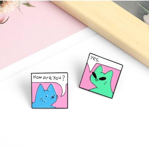 Dialogue Between Cats Custom Enamel Pins Funny Animal Brooches Badges Fashion Cute Bag Lapel Pin Gifts for Friends Wholesale