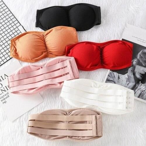 Womens Strapless Padded Tube Bra Top Seamless Elastic Removable Pad Bandeau Fit