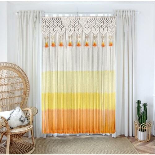 Cotton Rope Curtain Tapestry Handmade Rope Curtains Home Decor Wall Decoration Weave Door Curtain Gradient Color Tapestries