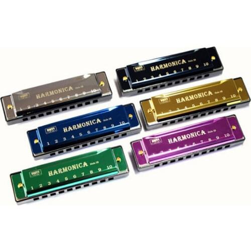 1Pcs Titanium Copper Core Harmonicas 10 Holes 20 Tone Key Blues Harmonica Jazz Music Student Child Educational Instrument Toys