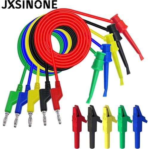 JXSINONE P1045 set 5pcs 4mm stackable banana plug to test clip test leads Durable Multimeter Testing Cables Copper 1M