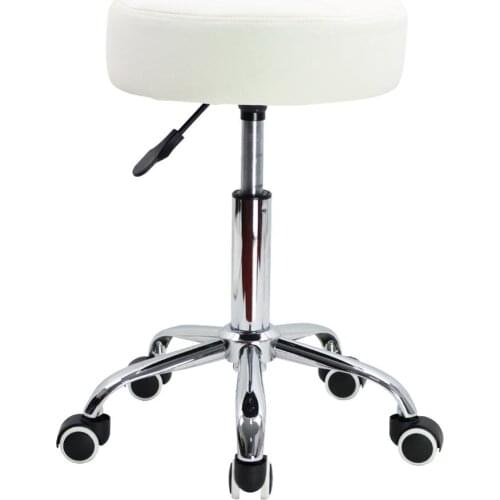 KKTONER Swivel Round Rolling Stool PU Leather Height Adjustable Task Work Drafting Chair (White)