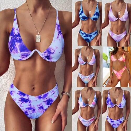 Tie Dye Bikini Set 2021 Women Swimwear Push Up Swimsuit Gradient Print Swimming Suit High Waist Sexy Summer Bathing Suit Female