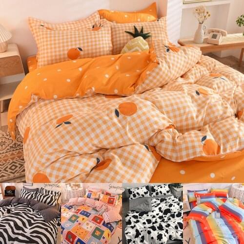 Orange Bedding Set Printed Cute Bed Linen Sheet Plaid Duvet Cover 240x220 Single Double Queen King Quilt Covers Sets Bedclothes