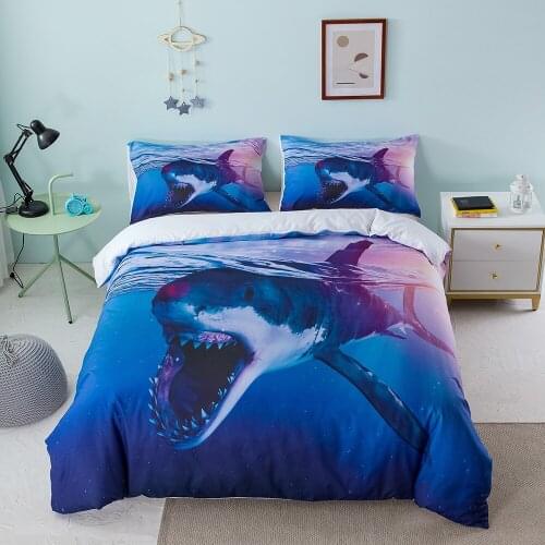 3D Bedding Sets Blue Sea Duvet Cover Wild Shark Quilt Cover Comforter Bed Linen King Queen Full Size Microfiber Bedclothes