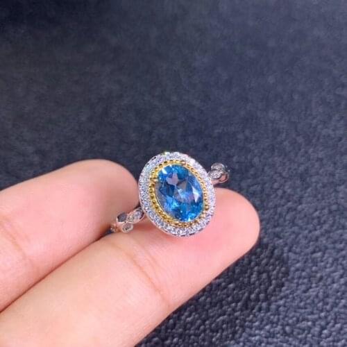 Beautiful natural topaz ring for women silver ring ocean blue colour natural gem real 925 silver girl birthday gift oval gem