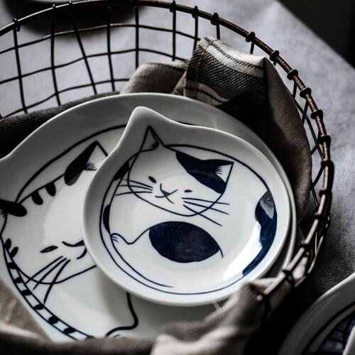 Creative Japanese Cartoon Tableware Cute Cat Ceramic Plate Restaurant Household Water Drop Dish Cold Dish Dim Sum Sauce Dish