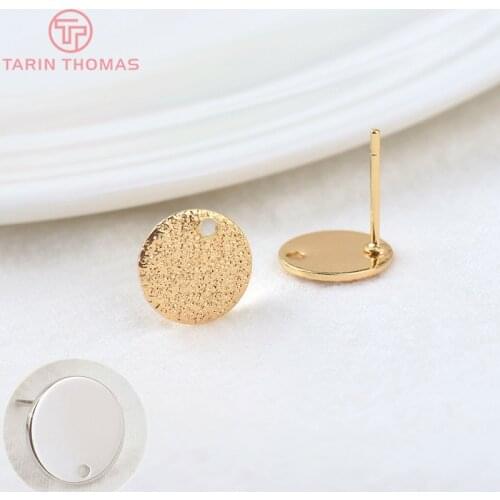 10PCS 10MM 15MM Hole 1MM 24K Gold Color Brass Matte Round Stud Earrings High Quality Jewelry Making Findings Accessories
