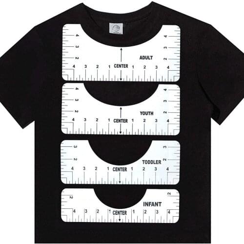 4Pcs T-Shirt Alignment Ruler For Guiding T-Shirt Design Fashion Rulers With Size Chart DIY Drawing Template Craft Tool Drafting