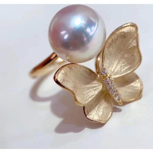 M126 Solid 925 Sterling Silver Round 10-11mm Nature Fresh Water White Pearls Rings for Women Fine Birthdays Presents