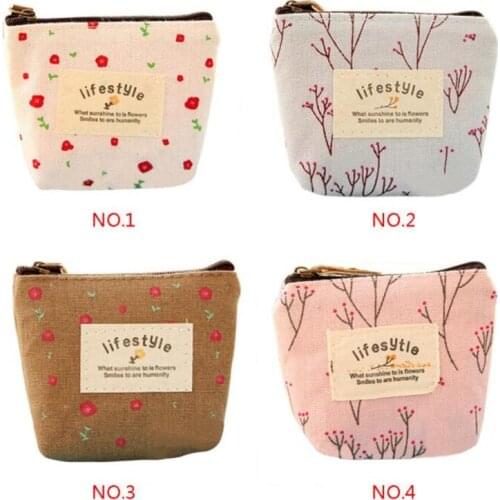 Small Floral Canvas Purse Zip Candy Color Retro Mini Coin Change Purse Key Car Pouch Little Money Bag Lady Mini Coin Wallet