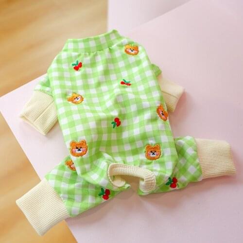 Cute Winter Overalls For Small Dogs Chihuahua Comfortable Home Four-legged Shirt Plaid Bear Print Jumpsuit Yorkies Warm Costume