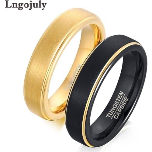 Fashion Couple Ring Black Tungsten Carbide Rings Wedding Bands For Lovers Gold Color Plating Wedding Party Engagement Jewelry