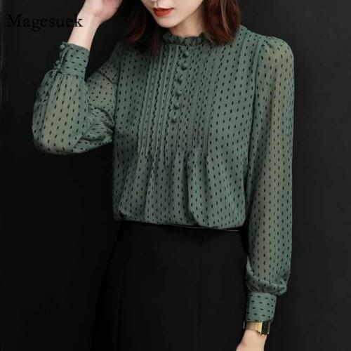 Fashion Elegant Shirts Slim Polka Dot Tops Plus Size 4XL Chiffon Blouse Women Long Sleeve Loose Office Shirts Feminine 11859