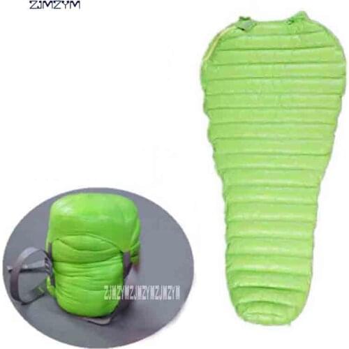 New Arrival Ultralight Lengthened Mummy Sleeping Bag 95% Goose Down Outdoor Camping Sewn Through Down Sleeping Bag Green / Black