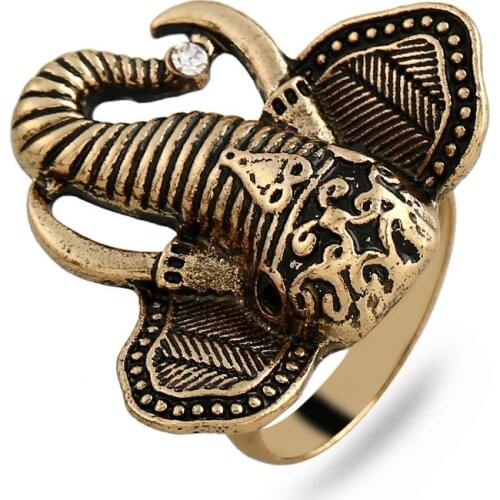 New Exaggerated Bohemia Antique Gold Color Elephant Rings for Women Men Fashion Jewelry