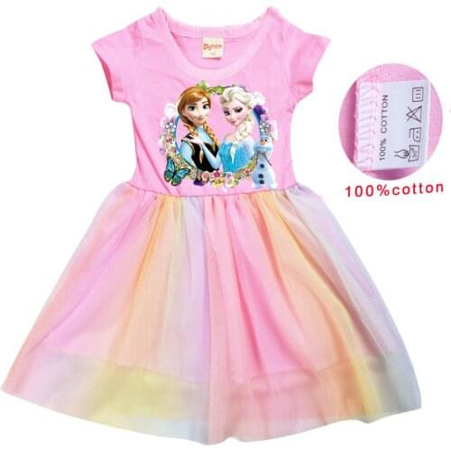 New Snow Queen Frozen Elsa Christmas Dress Kids Halloween Carnival Elza Costume Girls Crystal Light Blue Short-sleeve Elsa Dress