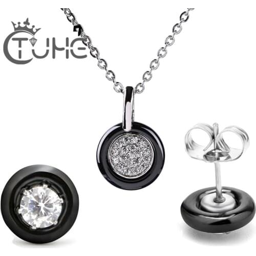 Necklace Ceramic Korean Princess Perform White Accessory Sweet Rhinstone Beautiful Women Jewelry Wedding Necklace Earrings Sets