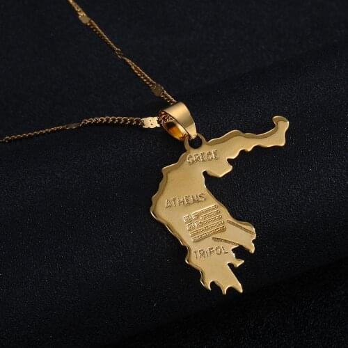 Gold Color Greece Map Pendant Necklace Athens Country Map Athenian Symbol Patriotic Fashion Jewelry