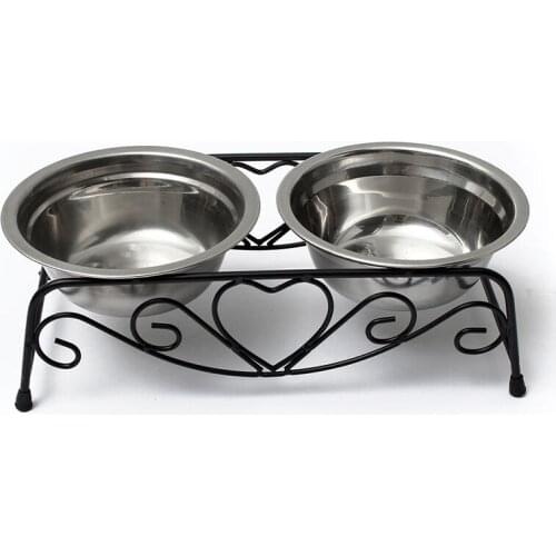 Practical Stainless Double Dog Bowl + medium bowl metal bowl waterer stand