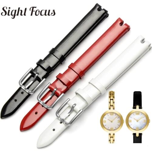 10mm Black White Red Patent Calfskin Leather Watch Bands Strap with Silver Pin Buckle for Tissot Flamingo T003 Lady Braelet Belt