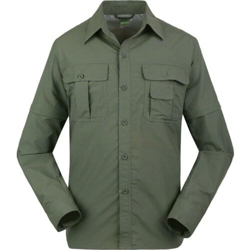 Spring Summer Mens Removable Long Sleeve Quick Dry Shirt Outdoor Climbing Sports Travel Sunscreen Breathable Detachable Shirts