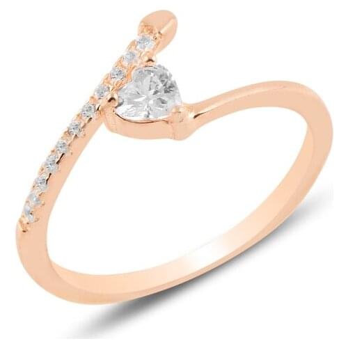 Silver 925 Sterling Heart Zircon Cubic Zirconia Adjustable Tall Ring