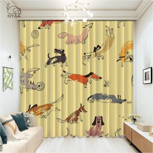Cartoon Brown Dog Curtains For Bedroom Printed Curtains Living Room Luxury Hotel Decoration Curtain For Children Micro Shading