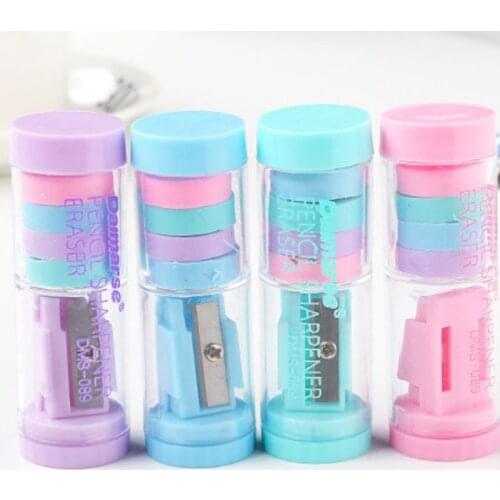 Candy Color Pencil Sharpener With Erasers Kawaii Pencil Sharpener For Girls Gifts School Supplies