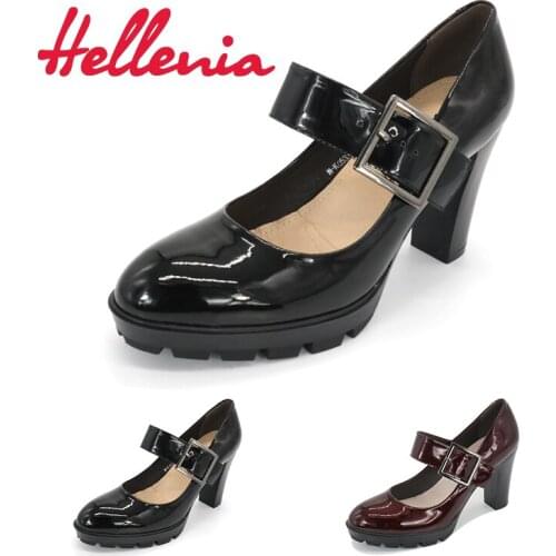 Hellenia PU Leather Pumps Black Wine Handmade Shoes Office Lady New Pointed toe Shallow Fashion Shoes Autumn Girls Footwear