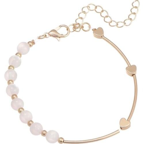 Alloy Heart Beaded Bracelet for Women Asymmetric Gold Color Bracelets Female 2021 Fashion Jewelry Hand Chain Accessories