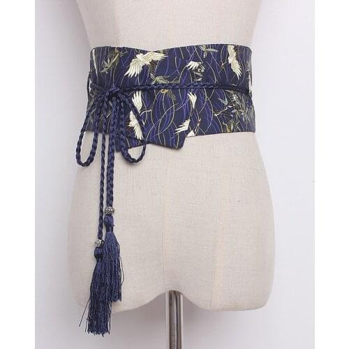 Womens runway fashion bird print Cummerbunds female Dress Corsets Waistband Belts bow decoration wide belt R1298