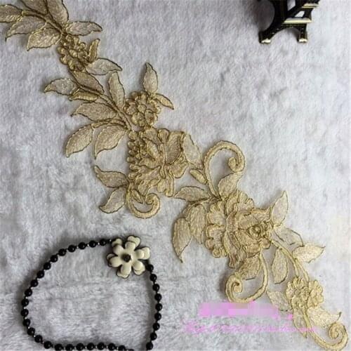 1pc 40X 13cm Multi-color Net Gold Floral Motif Venise Venice Guipure Lace Trim Applique 40X 13cm BD0253