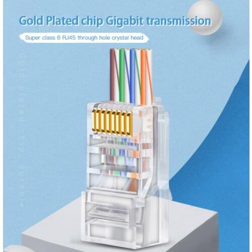 100 Pc RJ45/RJ-11 Modular Connector Cat6 Jack UTP Gold Plated Pass Through Ethernet Cables Network Plug STP Shielded CAT6 LAN