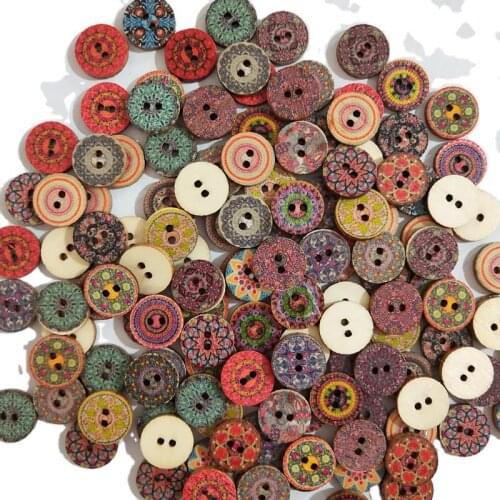 CheerBows 100pcs Vintage Colorful Printed Wood Buttons 15mm Home Textile Children Handmade Scrapbooking DIY Clothes Craft Decor