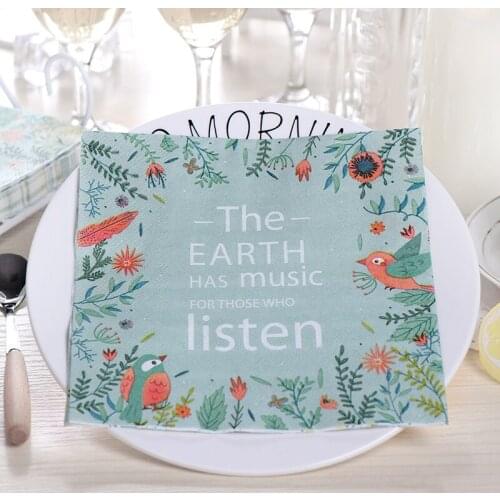 20 Vintage table napkins paper tissue green printed bird flower leaves decoupage wedding serviette party handkerchief decor