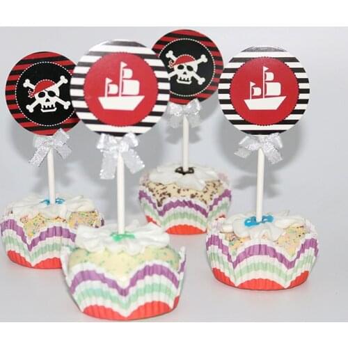 24 pcs/ Lot Pirate Ship Buccaneer Sign Cupcake Toppers Cake decoration For Wedding Birthday Party Decoration Supplies