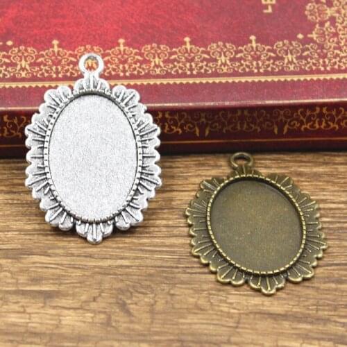 3pcs Fit 30x20mm Oval Glass Cabochon Base Setting Hot Antique Bronze Silver Color Color Pendant Tray For Jewelry DIY Making