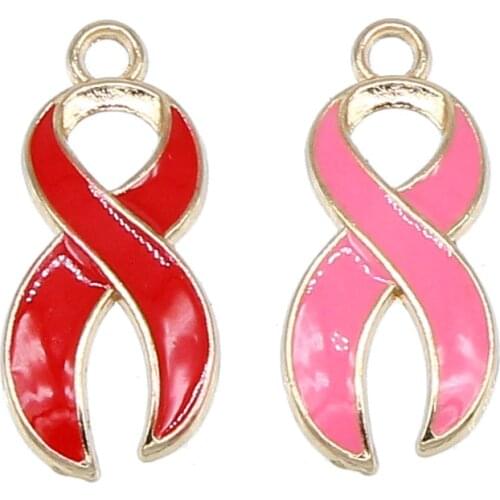 6pcs gold drop oil ribbon cancer pendant jewelry pendant production DIY handmade craft jewelry 24* 11mm