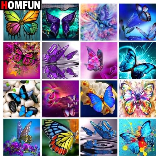 HOMFUN Diamond Embroidery "Flower butterfly" Pattern DIY 5D Diamond Painting Needlework Cross Stitch Full Drill Painting