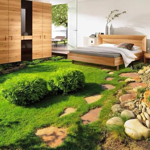 Bacaz Lawn Grass Flooring Mural Stone Road 3D Floor Sticker PVC Self Adhesive Wear-resistant 3D Floor Mural Wallpaper Home Decor