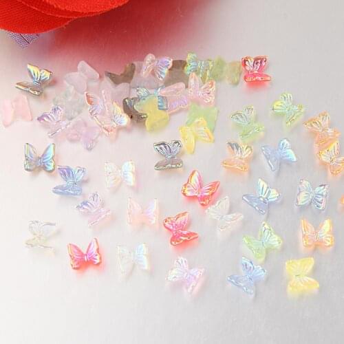 BOLIAO New 30Pcs 7*11mm AB Color Butterfly Shiny Resin Flat Back Rhinestone Glue on Bags/Clothes Home Decoration R371