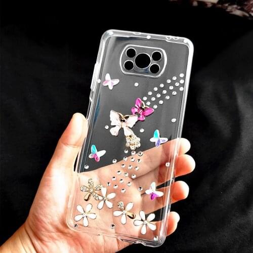 For Xiaomi POCO X3 Mobile phone shell Women luxury Rhinestone Rose Phone Case For Xiaomi Mi POCO X3 NFC bumper silicone Cover