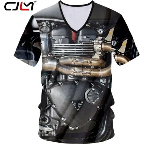 CJLM New Arrival Funny 3d Print Locomotive Engine T-Shirt Summer Harajuku V Neck T-Shirt Mens Hip Hop Stree Style T-Shirt