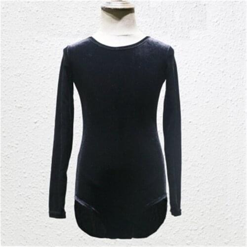 Children Girls Velvet long Sleeves black Latin Dance Dress Kids Salsa/Tango Dance Costumes Tops for
