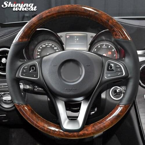 Shining wheat Black Genuine Leather PU Carbon Fiber Car Steering Wheel Cover for Mercedes-Benz W205 C180 C200 C260 C300 B200