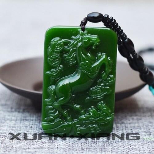 Drop Shipping High imitation Green HETIAN Jades Pendant Carved Horse Pendants Zodiac Horse Necklace Mens Fashion Jades Jewelry