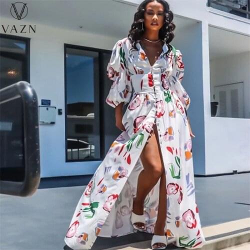 VAZN 2021 Fancy Boho Lady Floral Holiday Full Sleeve Elegant Maxi Dresses Sexy Club Birthday Women Elegant Fashion Dress