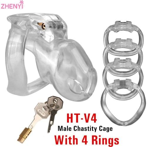 HT-V4 Male Chastity Device Cock Cage Dick Penis Ring Sleeve Dildo Lock Delay Ejaculation Clitoris Stimulation Sex Toys For Men